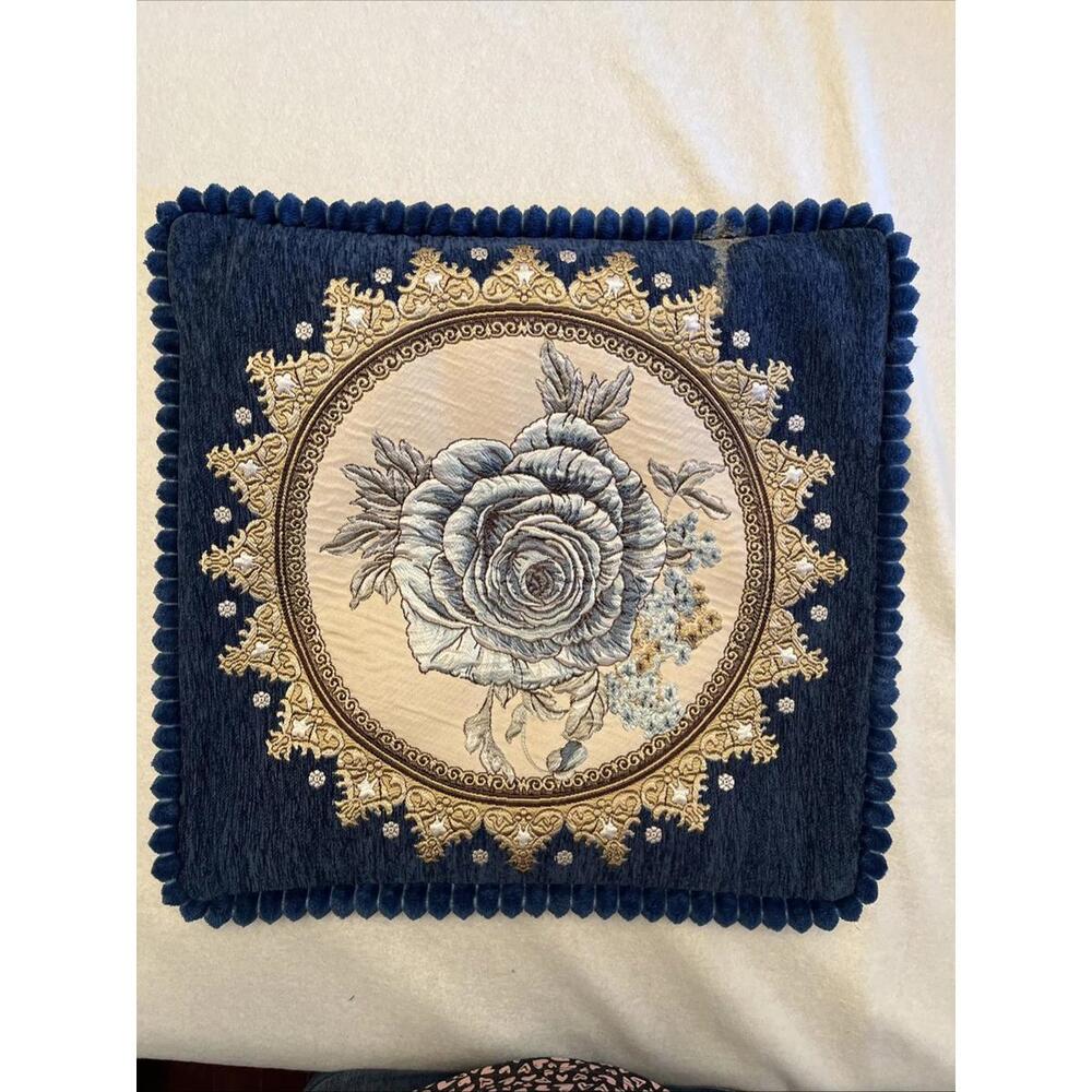 Embroidery Throw Pillow Case Cover Flower Cushion Home Decor Embroidered 18x18”